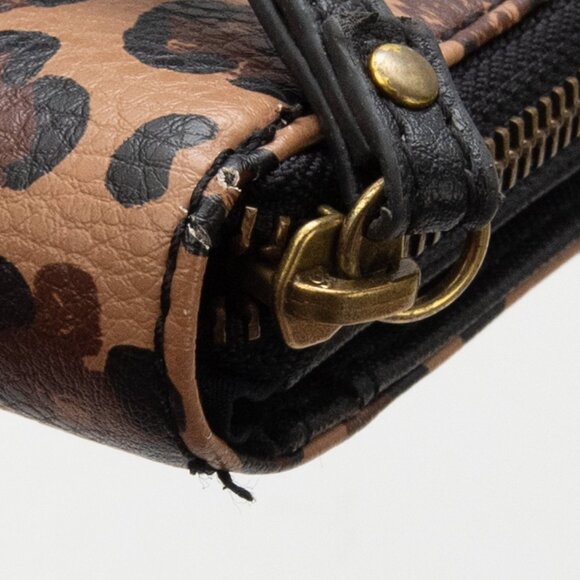 Fossil Zip Clutch Continental Wallet Leopard Pebbled Brown Black - Picture 8 of 8